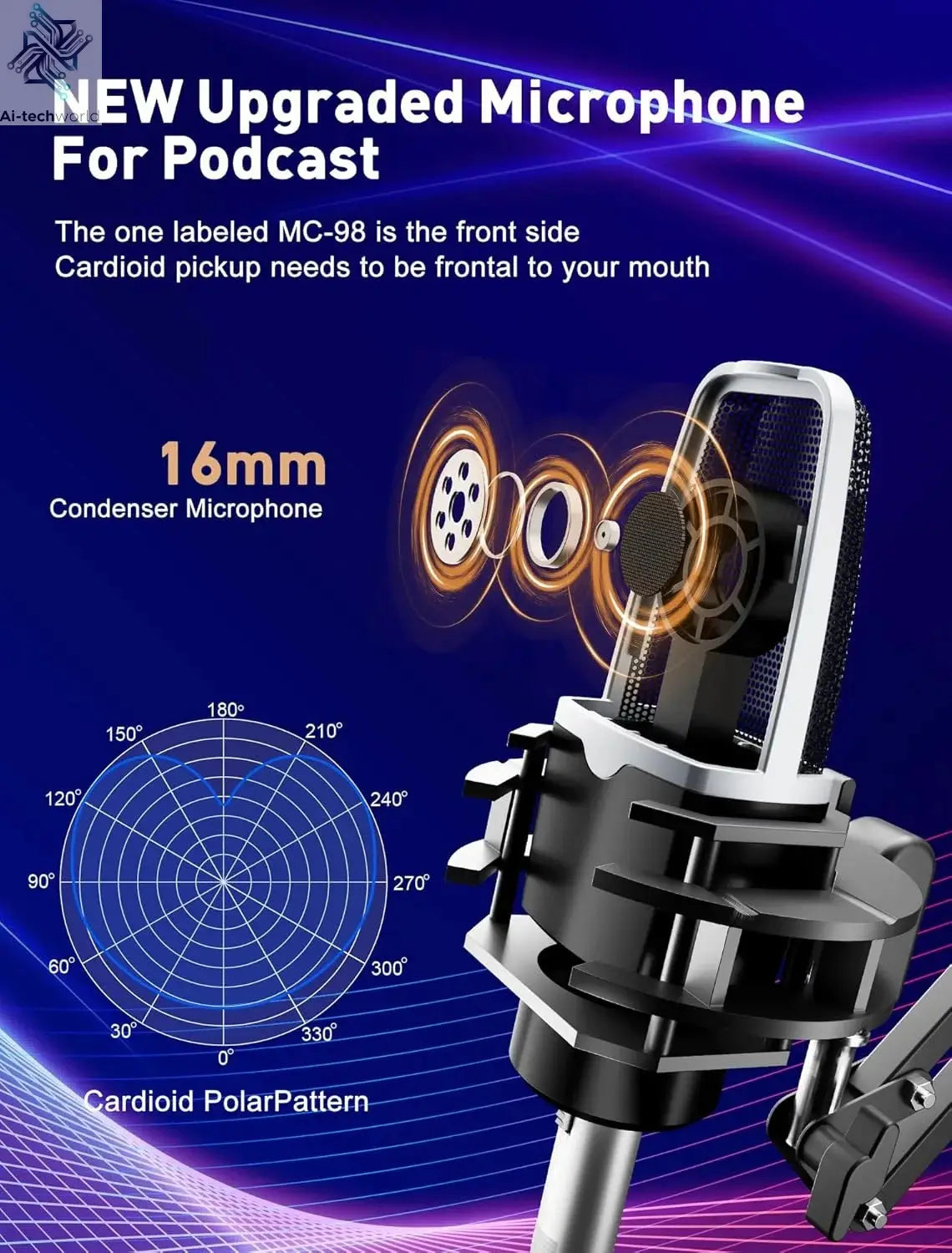 P99 Live Sound Card Podcast Equipment Live Broadcast DJ Device with MC98 Microphone Set For Music/Recording Live Streaming Ai-TechWorld 