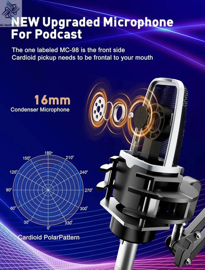 P99 Live Sound Card Podcast Equipment Live Broadcast DJ Device with MC98 Microphone Set For Music/Recording Live Streaming Ai-TechWorld 