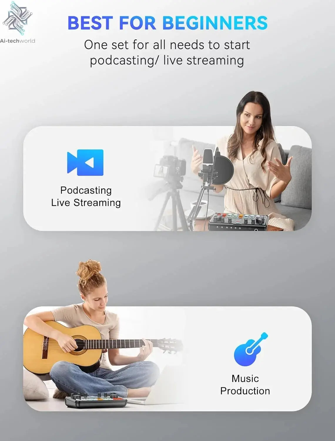 P99 Live Sound Card Podcast Equipment Live Broadcast DJ Device with MC98 Microphone Set For Music/Recording Live Streaming Ai-TechWorld 