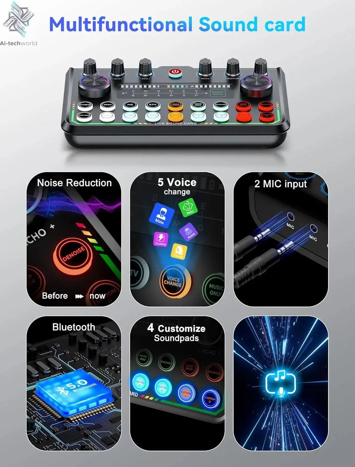 P99 Live Sound Card Podcast Equipment Live Broadcast DJ Device with MC98 Microphone Set For Music/Recording Live Streaming Ai-TechWorld 