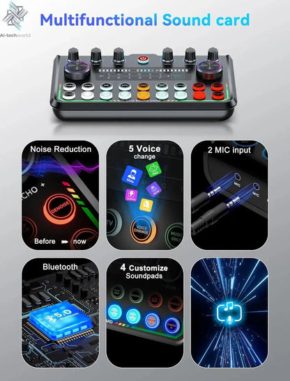 P99 Live Sound Card Podcast Equipment Live Broadcast DJ Device with MC98 Microphone Set For Music/Recording Live Streaming Ai-TechWorld 