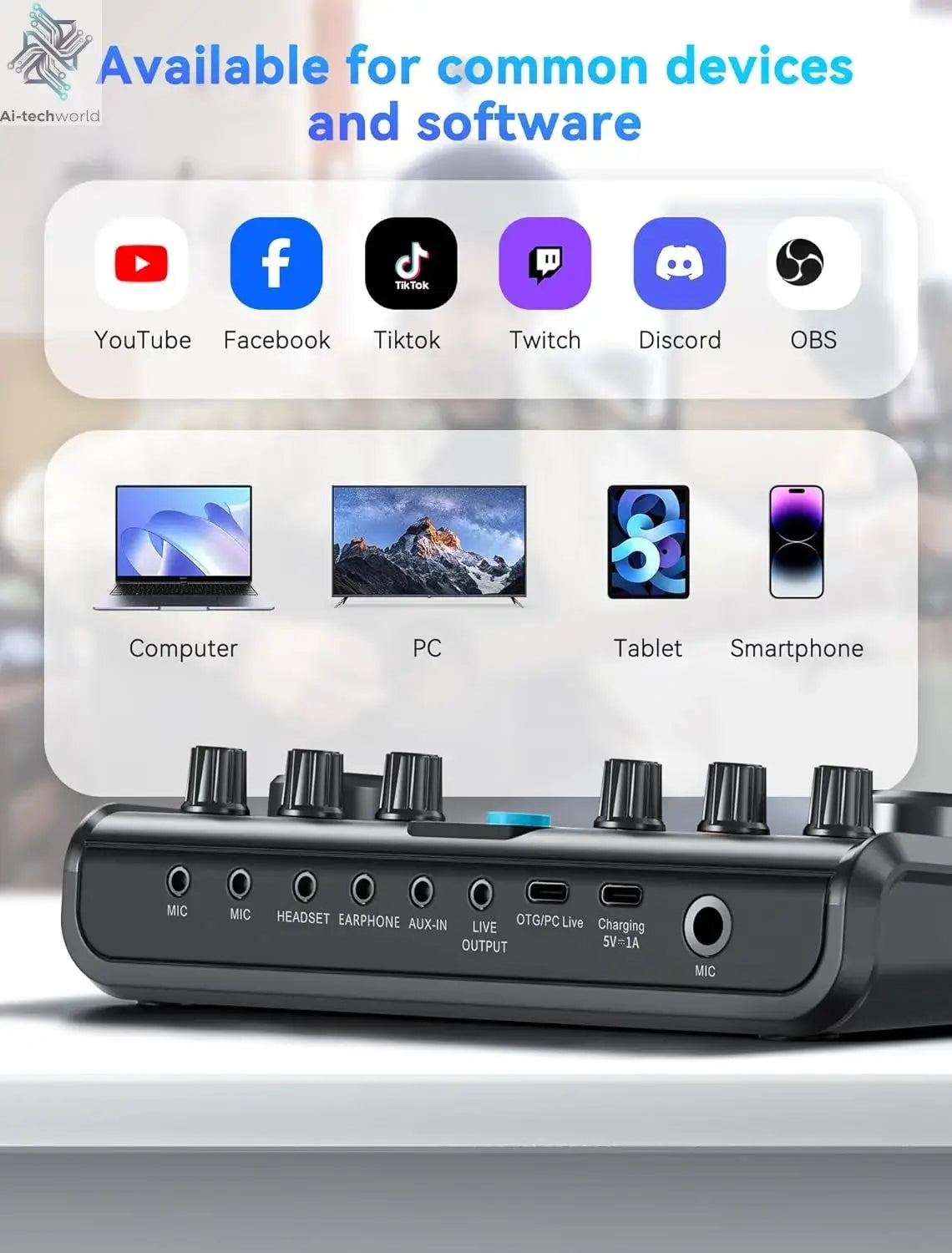 P99 Live Sound Card Podcast Equipment Live Broadcast DJ Device with MC98 Microphone Set For Music/Recording Live Streaming Ai-TechWorld 