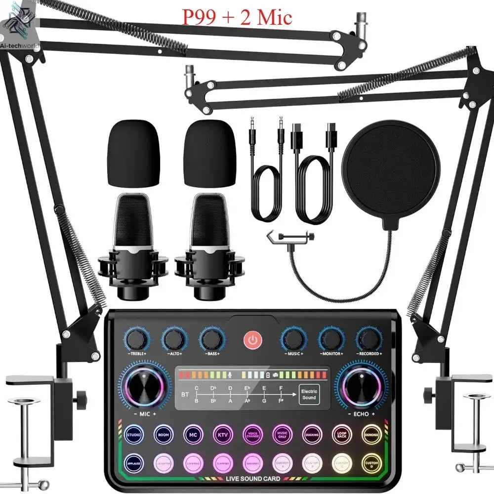 P99 Live Sound Card Podcast Equipment Live Broadcast DJ Device with MC98 Microphone Set For Music/Recording Live Streaming Ai-TechWorld 