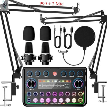 P99 Live Sound Card Podcast Equipment Live Broadcast DJ Device with MC98 Microphone Set For Music/Recording Live Streaming Ai-TechWorld 