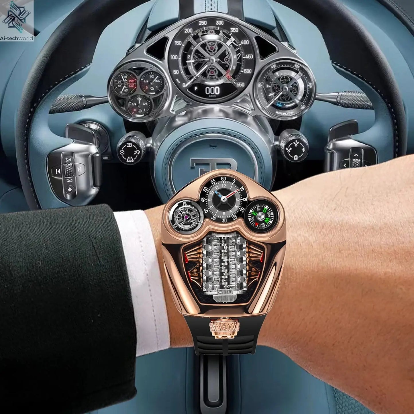 PINDU NEW Design Engine Series Quartz Watch Men TOP-luxurious Stainless steel Compass Waterproof Swiss quartz 762 movement watch Ai-TechWorld 