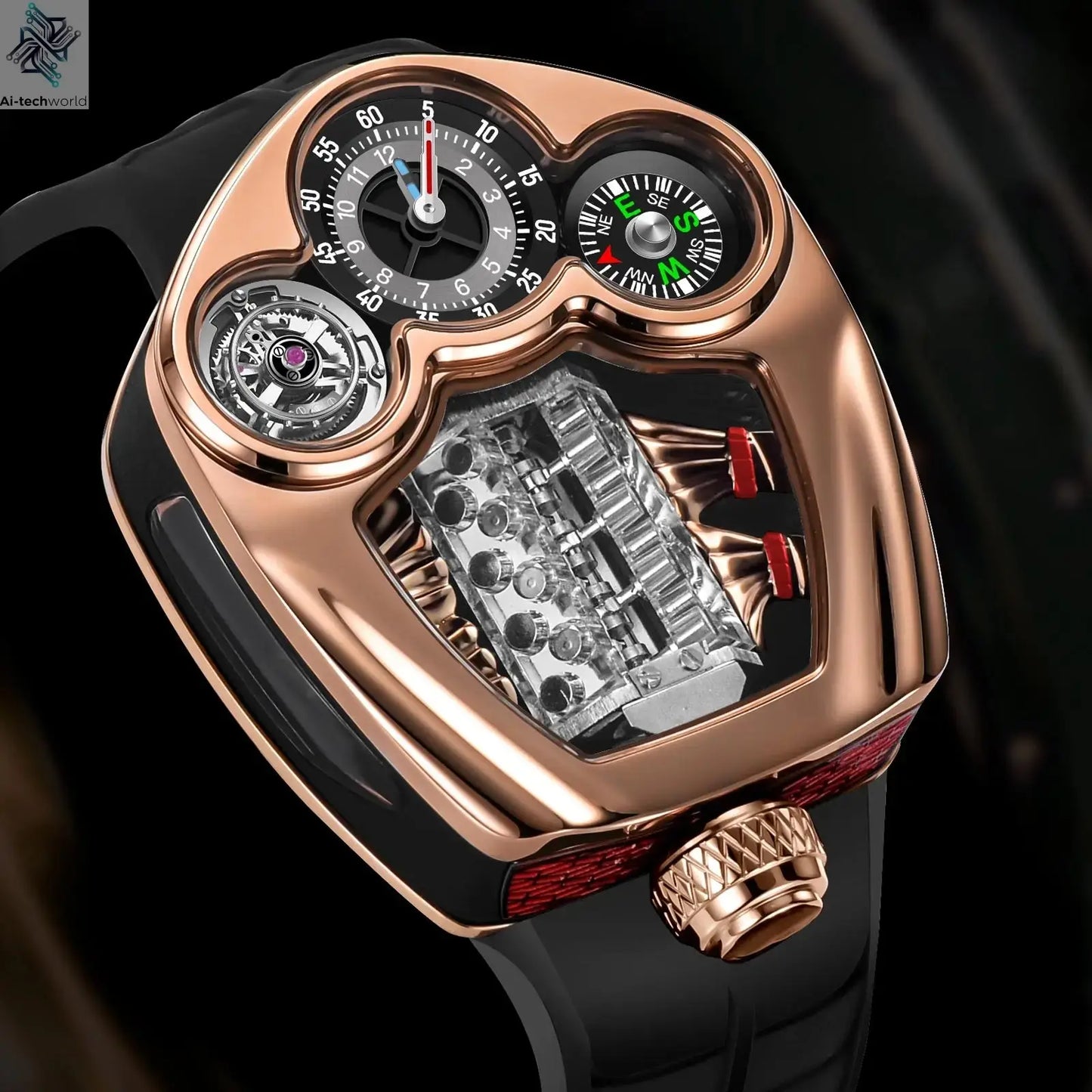 PINDU NEW Design Engine Series Quartz Watch Men TOP-luxurious Stainless steel Compass Waterproof Swiss quartz 762 movement watch Ai-TechWorld 