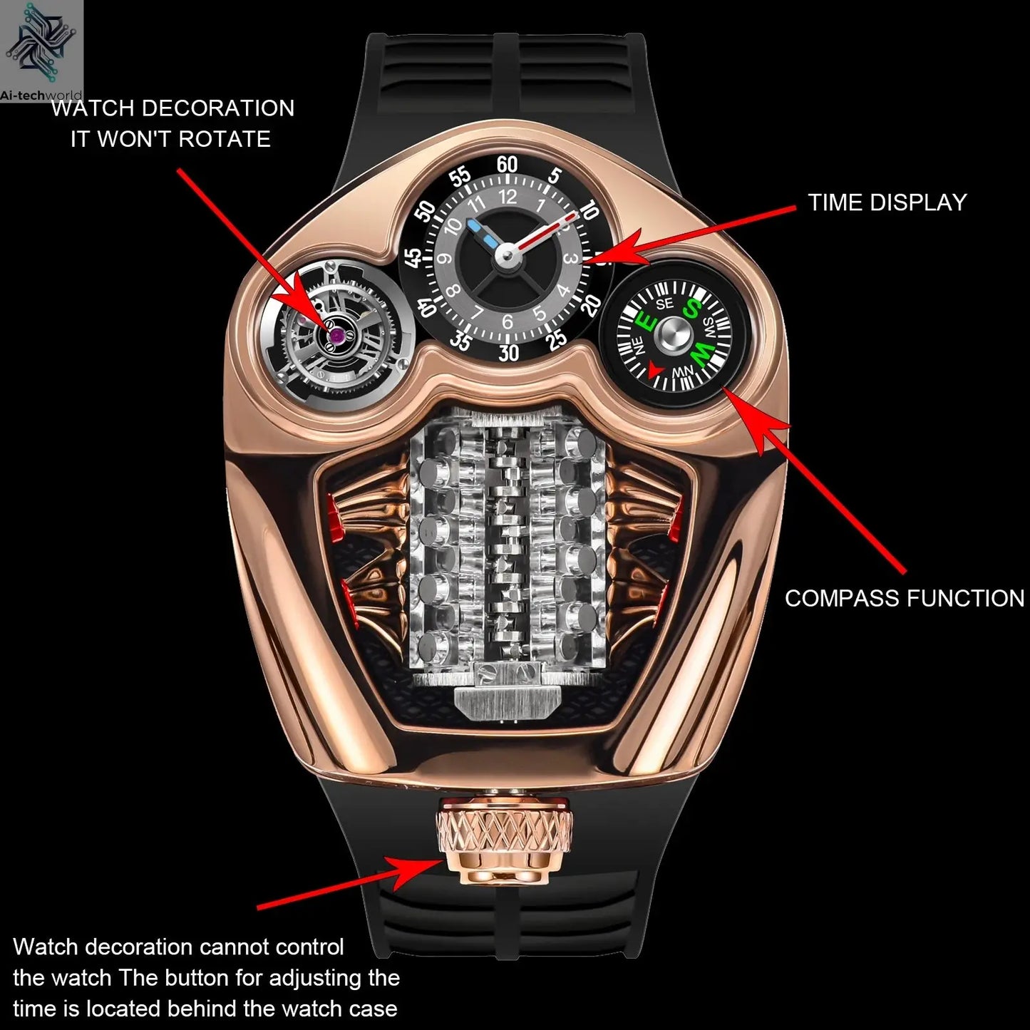 PINDU NEW Design Engine Series Quartz Watch Men TOP-luxurious Stainless steel Compass Waterproof Swiss quartz 762 movement watch Ai-TechWorld 