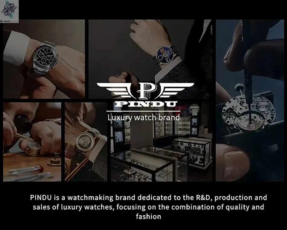 PINDU NEW Design Engine Series Quartz Watch Men TOP-luxurious Stainless steel Compass Waterproof Swiss quartz 762 movement watch Ai-TechWorld 