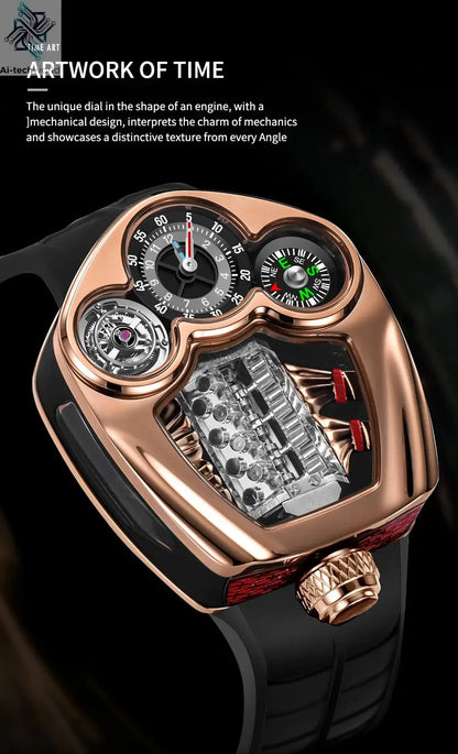 PINDU NEW Design Engine Series Quartz Watch Men TOP-luxurious Stainless steel Compass Waterproof Swiss quartz 762 movement watch Ai-TechWorld 