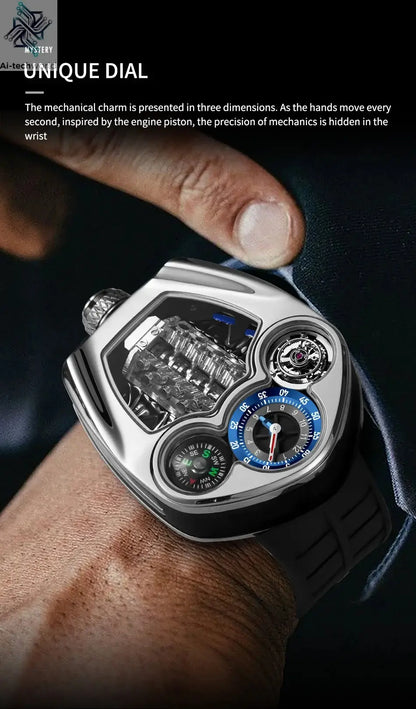 PINDU NEW Design Engine Series Quartz Watch Men TOP-luxurious Stainless steel Compass Waterproof Swiss quartz 762 movement watch Ai-TechWorld 