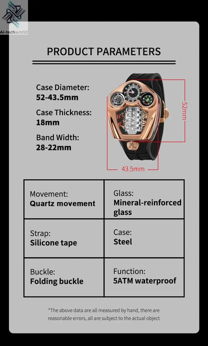 PINDU NEW Design Engine Series Quartz Watch Men TOP-luxurious Stainless steel Compass Waterproof Swiss quartz 762 movement watch Ai-TechWorld 