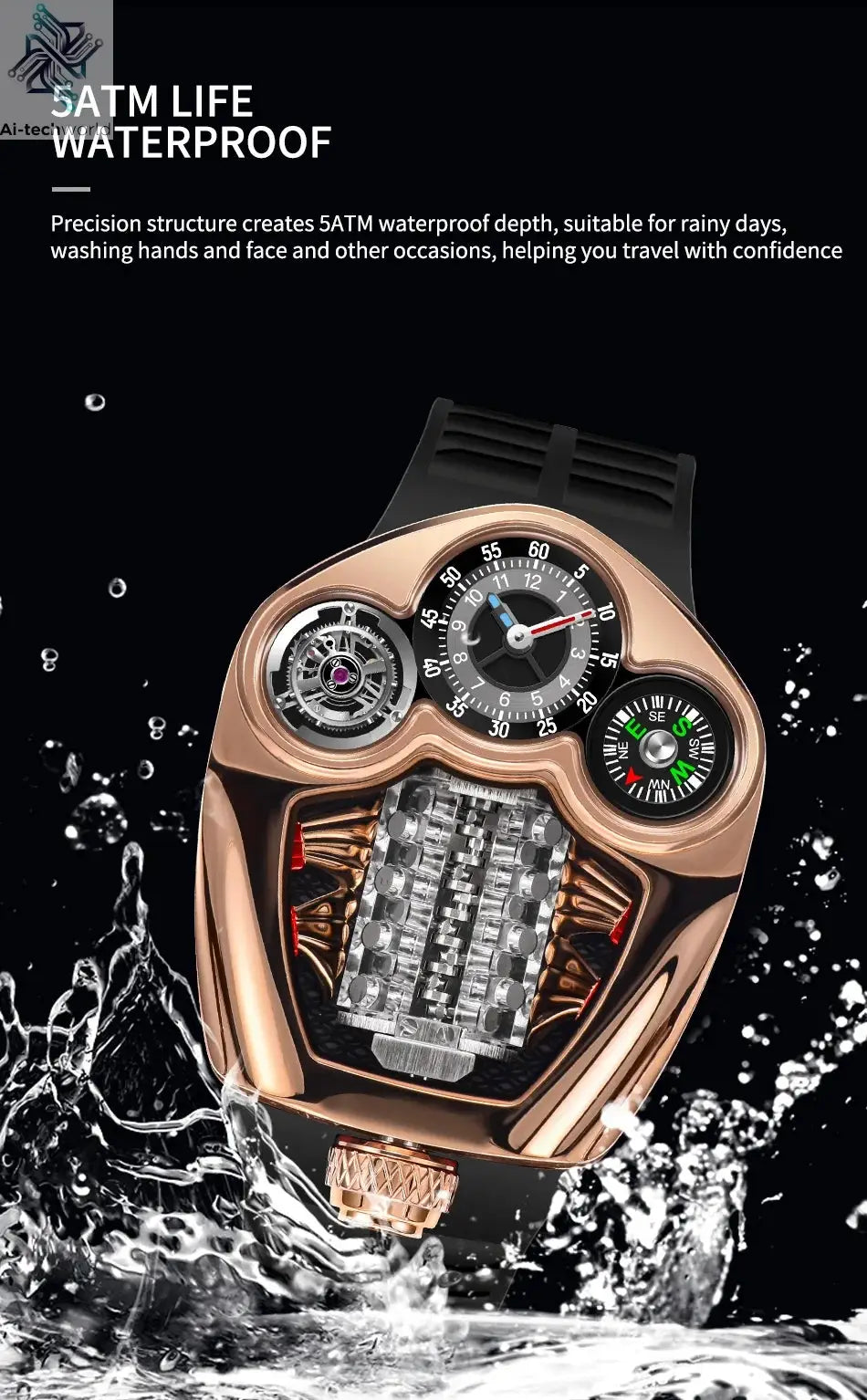 PINDU NEW Design Engine Series Quartz Watch Men TOP-luxurious Stainless steel Compass Waterproof Swiss quartz 762 movement watch Ai-TechWorld 