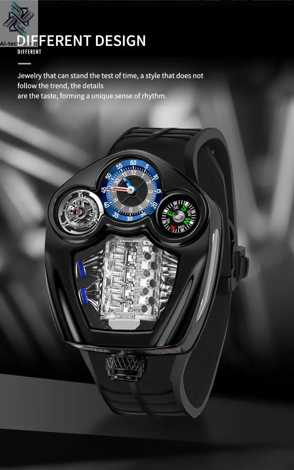 PINDU NEW Design Engine Series Quartz Watch Men TOP-luxurious Stainless steel Compass Waterproof Swiss quartz 762 movement watch Ai-TechWorld 