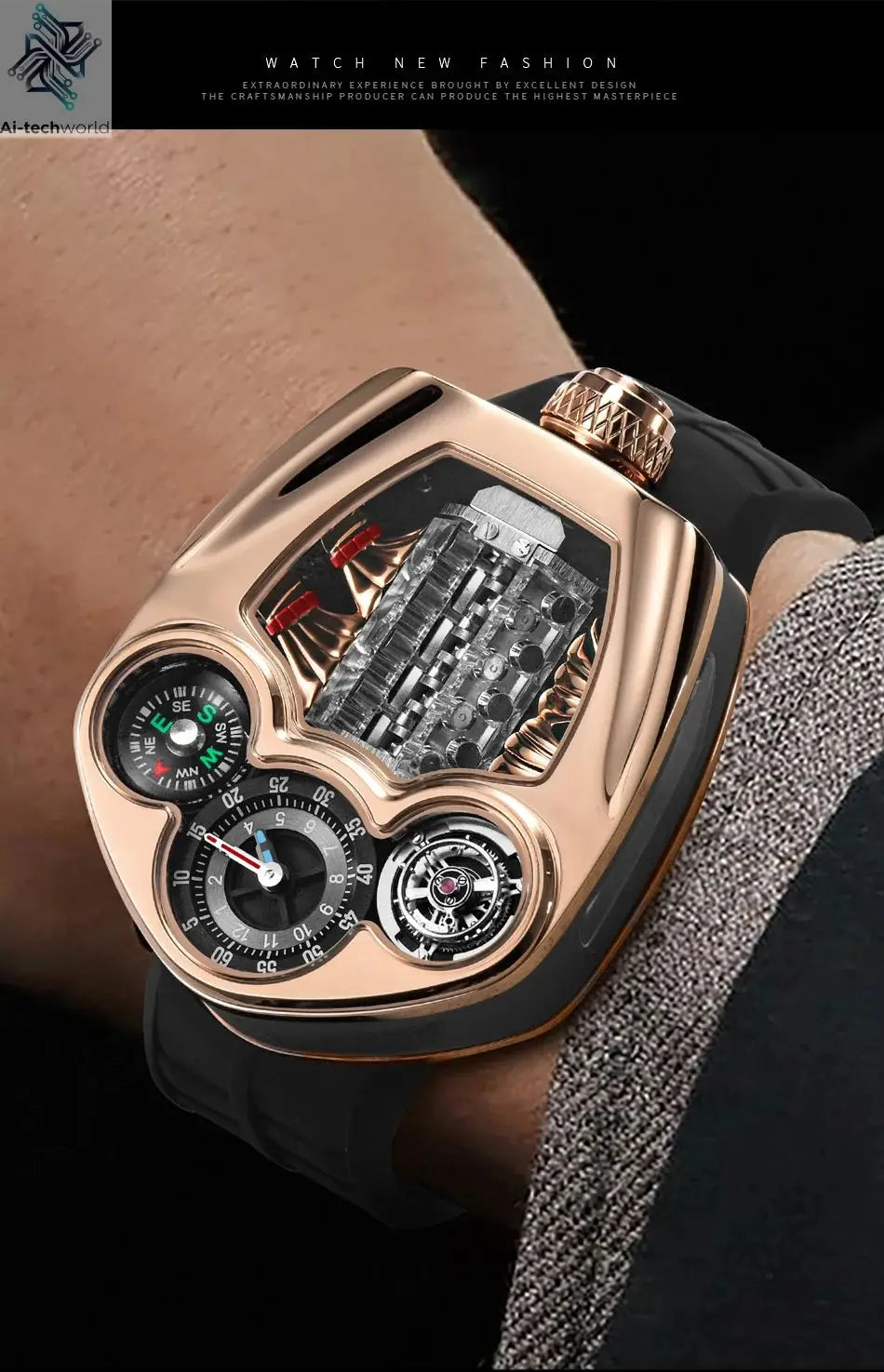 PINDU NEW Design Engine Series Quartz Watch Men TOP-luxurious Stainless steel Compass Waterproof Swiss quartz 762 movement watch Ai-TechWorld 