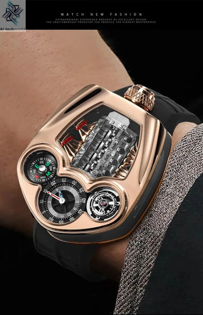 PINDU NEW Design Engine Series Quartz Watch Men TOP-luxurious Stainless steel Compass Waterproof Swiss quartz 762 movement watch Ai-TechWorld 