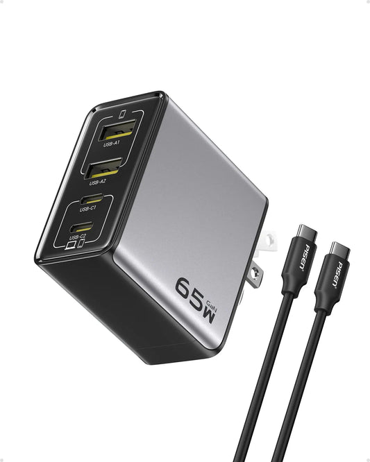 PISEN 65W 4-Port GaN Charger w/ 4FT C-C Cable, Fast Charge for MacBook, iPhone 16-14, iPad, Galaxy S24, Pixel 8, Steam Deck Ai-TechWorld 