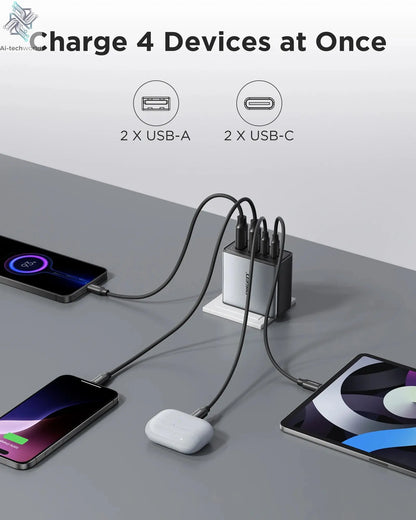 PISEN 65W 4-Port GaN Charger w/ 4FT C-C Cable, Fast Charge for MacBook, iPhone 16-14, iPad, Galaxy S24, Pixel 8, Steam Deck Ai-TechWorld 