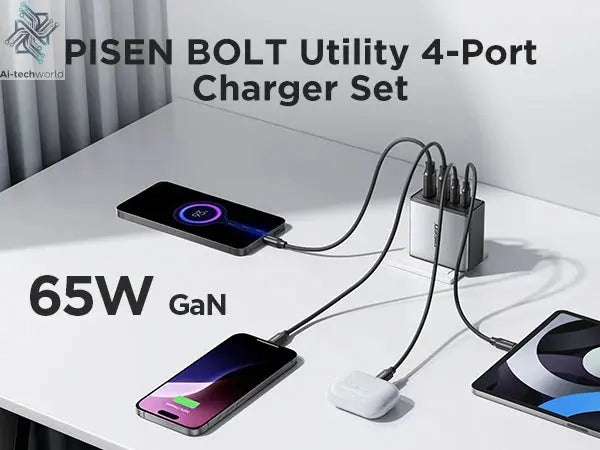 PISEN 65W 4-Port GaN Charger w/ 4FT C-C Cable, Fast Charge for MacBook, iPhone 16-14, iPad, Galaxy S24, Pixel 8, Steam Deck Ai-TechWorld 