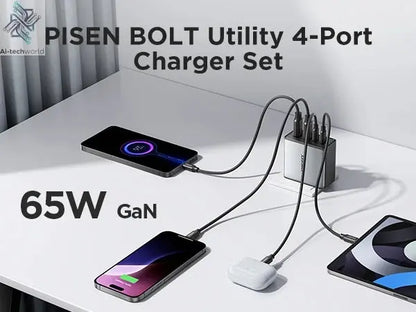 PISEN 65W 4-Port GaN Charger w/ 4FT C-C Cable, Fast Charge for MacBook, iPhone 16-14, iPad, Galaxy S24, Pixel 8, Steam Deck Ai-TechWorld 