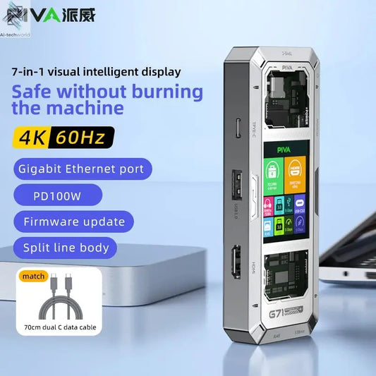 PIVA G71 7 in 1 Aluminum Alloy Office Docking Station Smart Screen Display Type-C to HDMI2.0 USB3.0 HUB PD100W Adapter Ai-TechWorld 