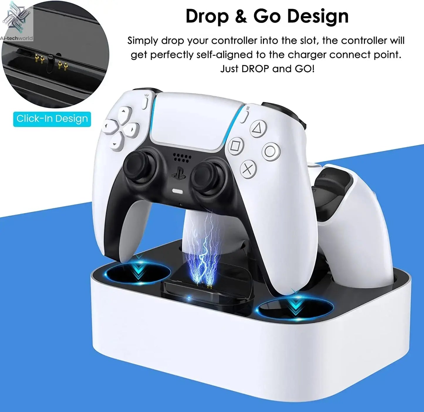 PS5 Controller Charger Station for Playstation 5 Dual for for DualSense Edge Control Fast Charging Dock Stand with Cable Ai-TechWorld 