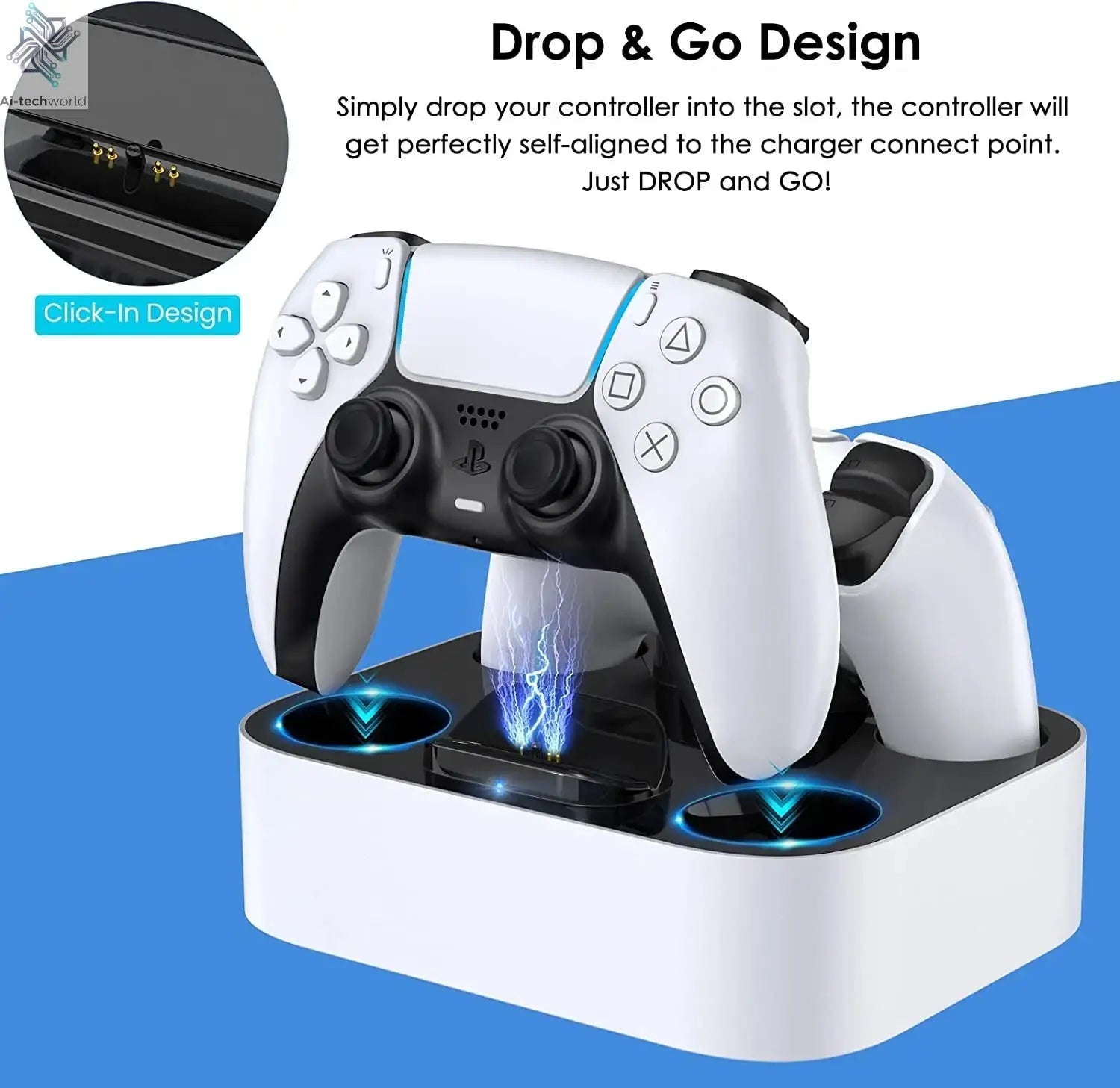 PS5 Controller Charger Station for Playstation 5 Dual for for DualSense Edge Control Fast Charging Dock Stand with Cable Ai-TechWorld 
