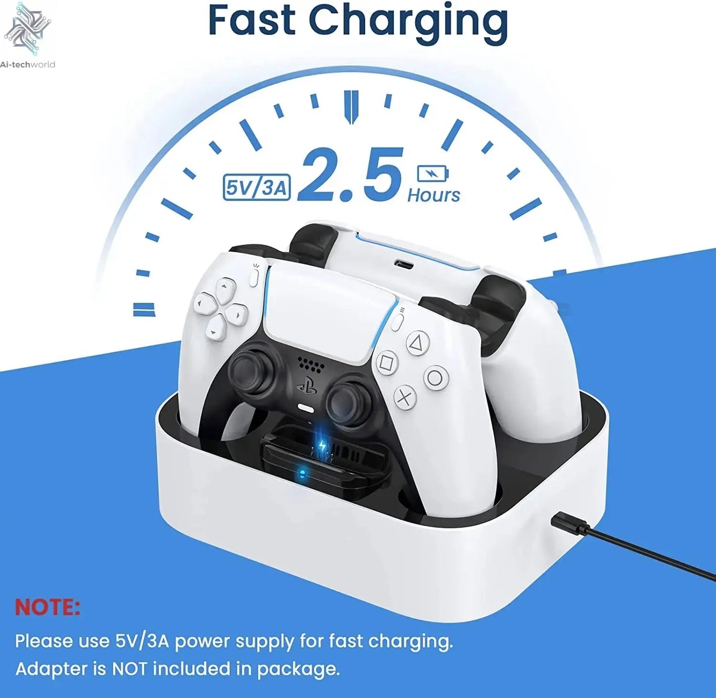 PS5 Controller Charger Station for Playstation 5 Dual for for DualSense Edge Control Fast Charging Dock Stand with Cable Ai-TechWorld 