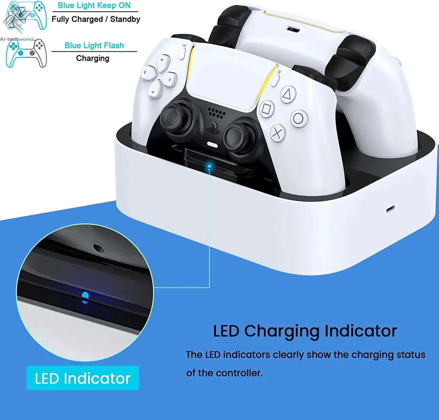 PS5 Controller Charger Station for Playstation 5 Dual for for DualSense Edge Control Fast Charging Dock Stand with Cable Ai-TechWorld 