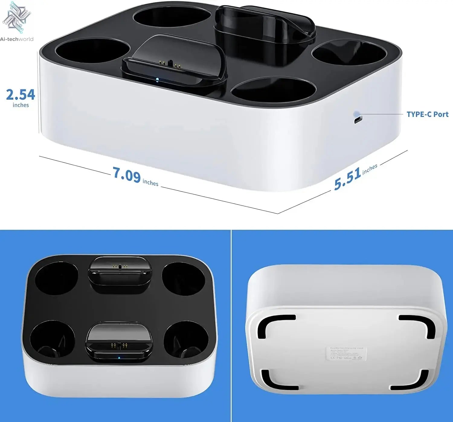 PS5 Controller Charger Station for Playstation 5 Dual for for DualSense Edge Control Fast Charging Dock Stand with Cable Ai-TechWorld 