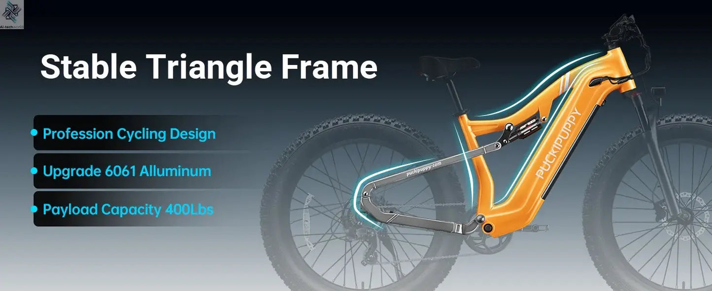 PUCKIPUPPY Labrador pro Electric Bike 1350W Peak 48V 20AH Battery Ebike 26" Fat Tire Electric Mountain Bike 2-Year Warranty Ai-TechWorld 