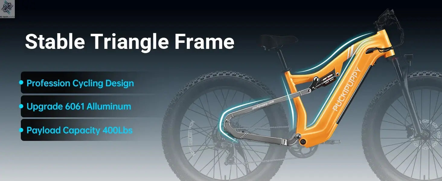 PUCKIPUPPY Labrador pro Electric Bike 1350W Peak 48V 20AH Battery Ebike 26" Fat Tire Electric Mountain Bike 2-Year Warranty Ai-TechWorld 