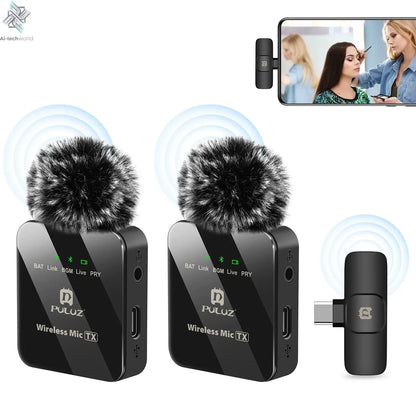 PULUZ 2.4G Wireless Lavalier Microphone Live Broadcast Gaming Microphone For iPhone Type-C Android Camera Audio Video ForYouTube Ai-TechWorld 