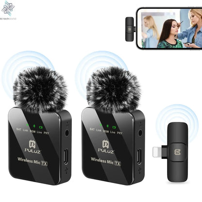 PULUZ 2.4G Wireless Lavalier Microphone Live Broadcast Gaming Microphone For iPhone Type-C Android Camera Audio Video ForYouTube Ai-TechWorld 
