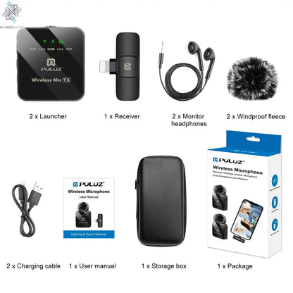 PULUZ 2.4G Wireless Lavalier Microphone Live Broadcast Gaming Microphone For iPhone Type-C Android Camera Audio Video ForYouTube Ai-TechWorld 