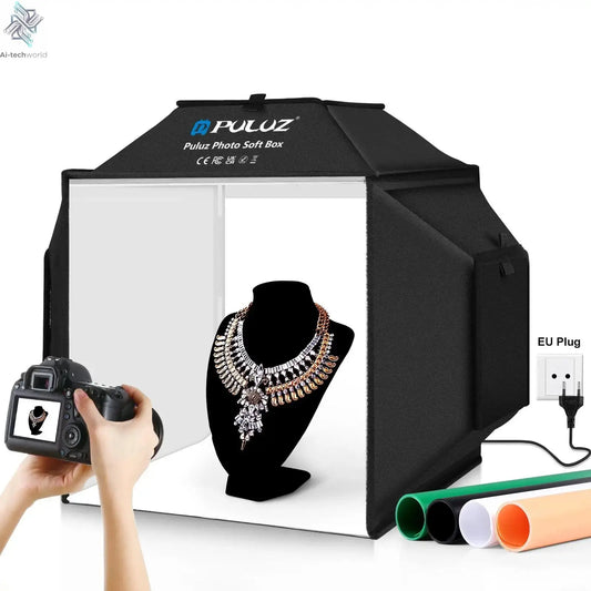PULUZ 40cm Folding 72W 5500K Studio Shooting Tent Soft Box Photography Lighting Kit with 4 Colors Backdrops LED Photo Softbox Ai-TechWorld 