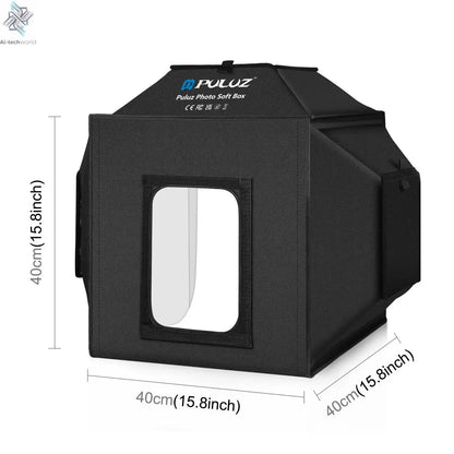 PULUZ 40cm Folding 72W 5500K Studio Shooting Tent Soft Box Photography Lighting Kit with 4 Colors Backdrops LED Photo Softbox Ai-TechWorld 
