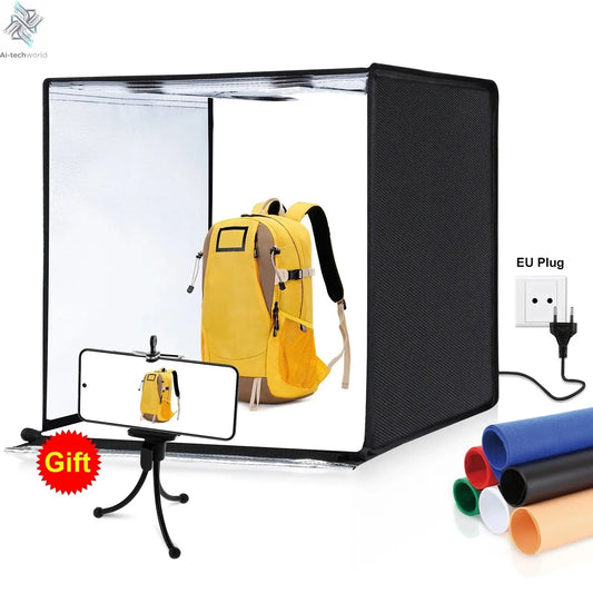 PULUZ 60cm Photo Studio Box Portable Light Soft Box LED 5500K White Light Dimmable 36W Photography Tent Kit with 6 Backdrops Ai-TechWorld 