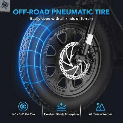 Peak 1200W Electric Scooter with Seat, 16" Fat Tire Electric Dirt Bike, Max 30Miles Ranges, Top Speed 20Mph,, Customized Ai-TechWorld 