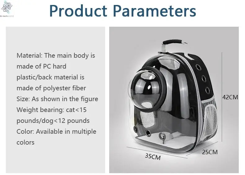 Pet Cat Carrying Bag Space Pet Backpacks Breathable Portable Transparent Backpack Puppy Dog Transport Carrier Space Capsule Bags Ai-TechWorld 