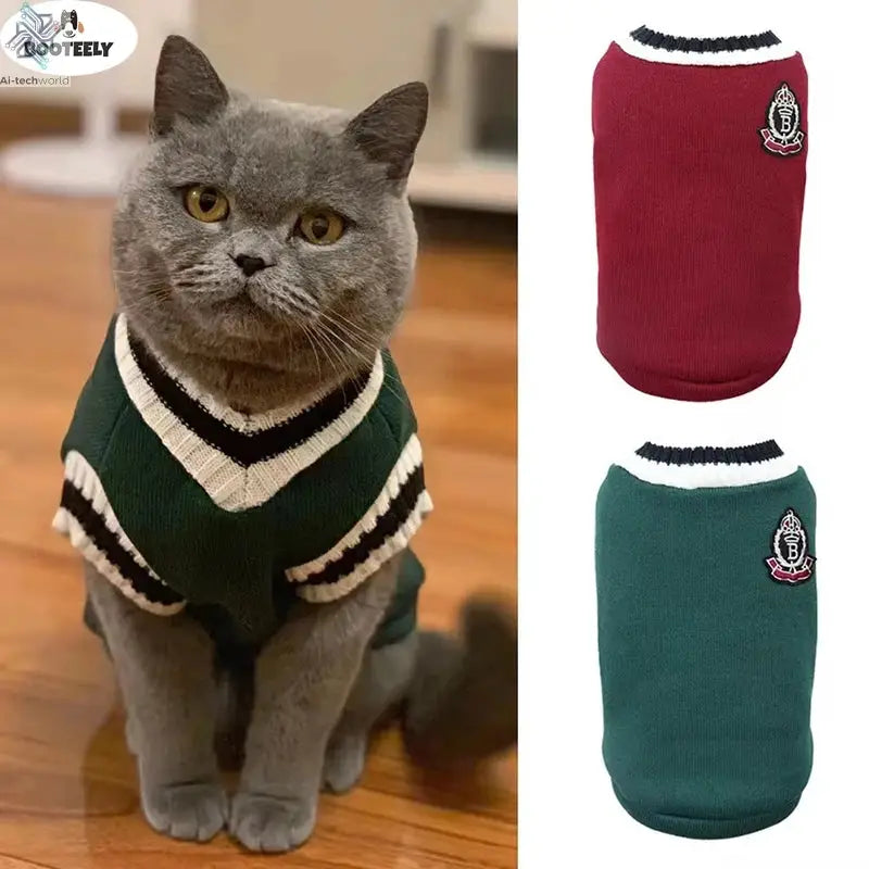 Pet Cat Solid Costume Autumn Winter Christmas Sweater For Small Dogs Kitten Pullover Puppy Vest Clothes Kitty Jacket Outfits Ai-TechWorld 