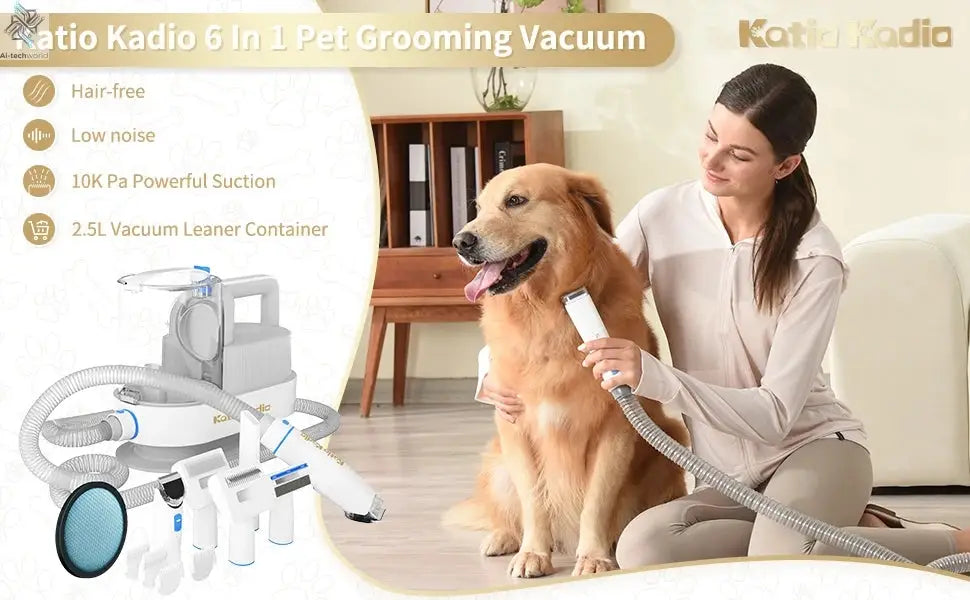 Pet Grooming Kit,5in1 Dog Grooming Kit with 2 Suction Mode,Low Noise Dog Hair Remover,Dog Vacuums for Hair Cleaning for Shedding Ai-TechWorld 