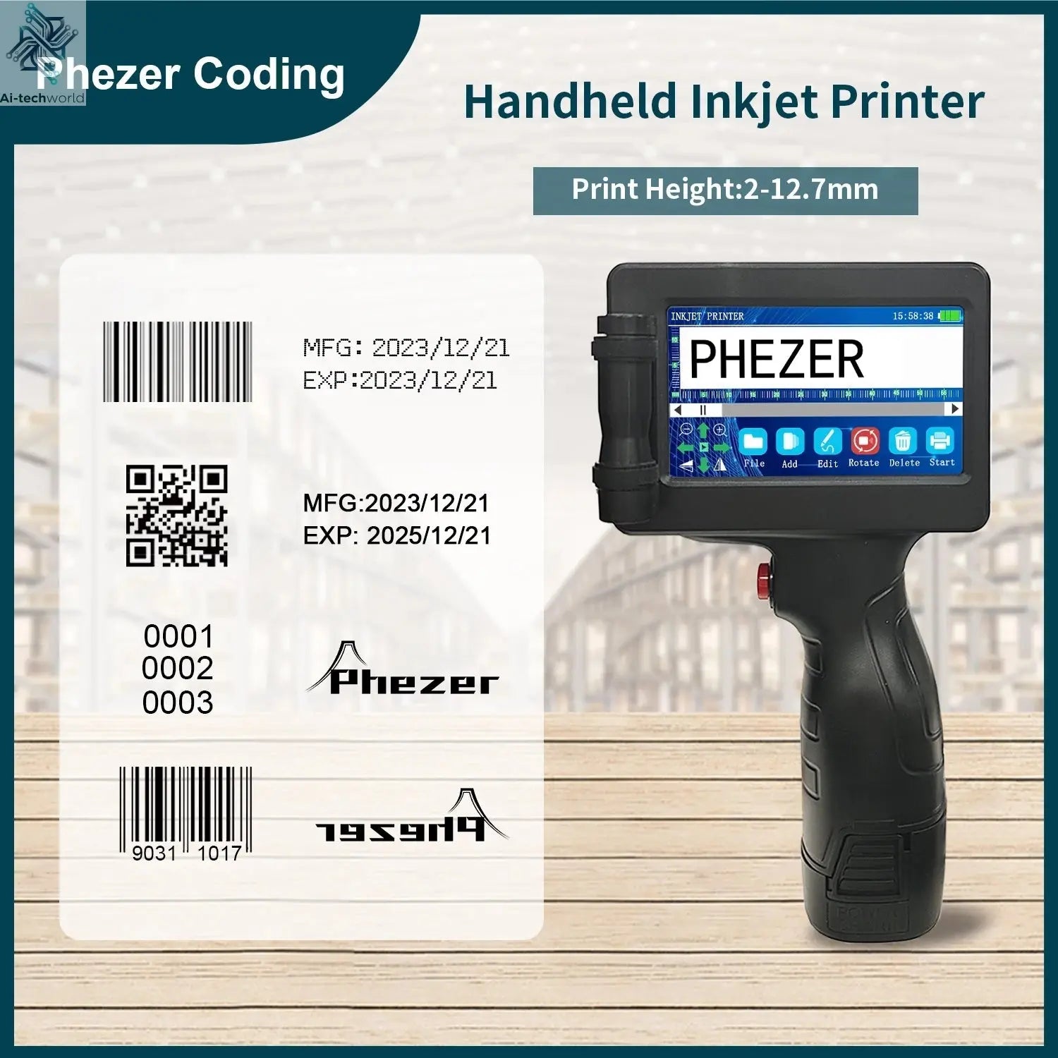 Phezer P17 Handheld Inkjet Printer - Expiry & Batch Code Printing Ai-TechWorld