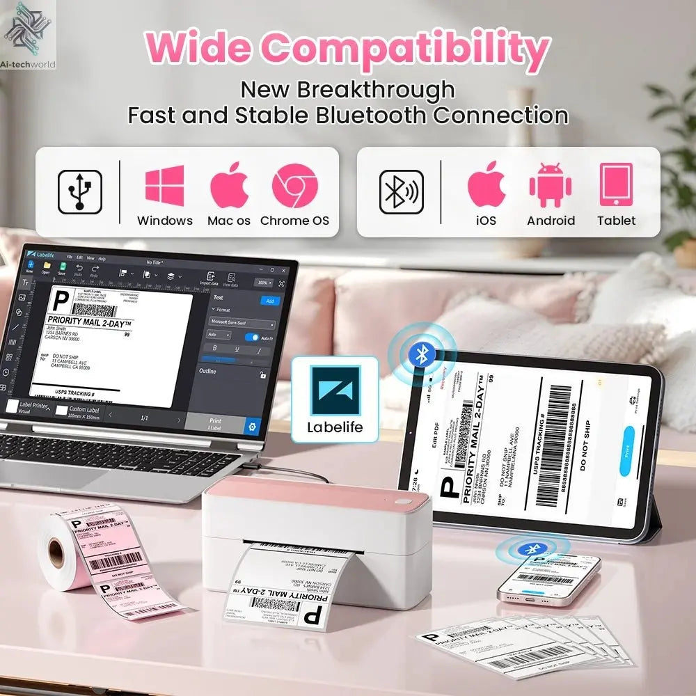 Phomemo 241 Bluetooth Thermal Label Printer Wireless Small Shipping Label Printer 4X6 Compatible with iPhone Android Mac Window Ai-TechWorld