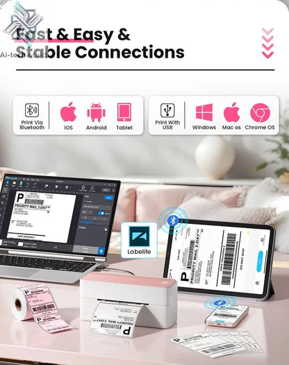 Phomemo 241 Bluetooth Thermal Label Printer Wireless Small Shipping Label Printer 4X6 Compatible with iPhone Android Mac Window Ai-TechWorld