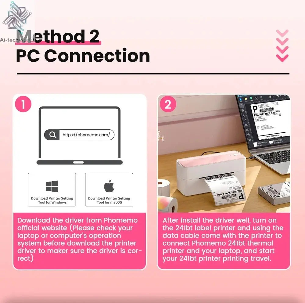 Phomemo 241 Bluetooth Thermal Label Printer Wireless Small Shipping Label Printer 4X6 Compatible with iPhone Android Mac Window Ai-TechWorld