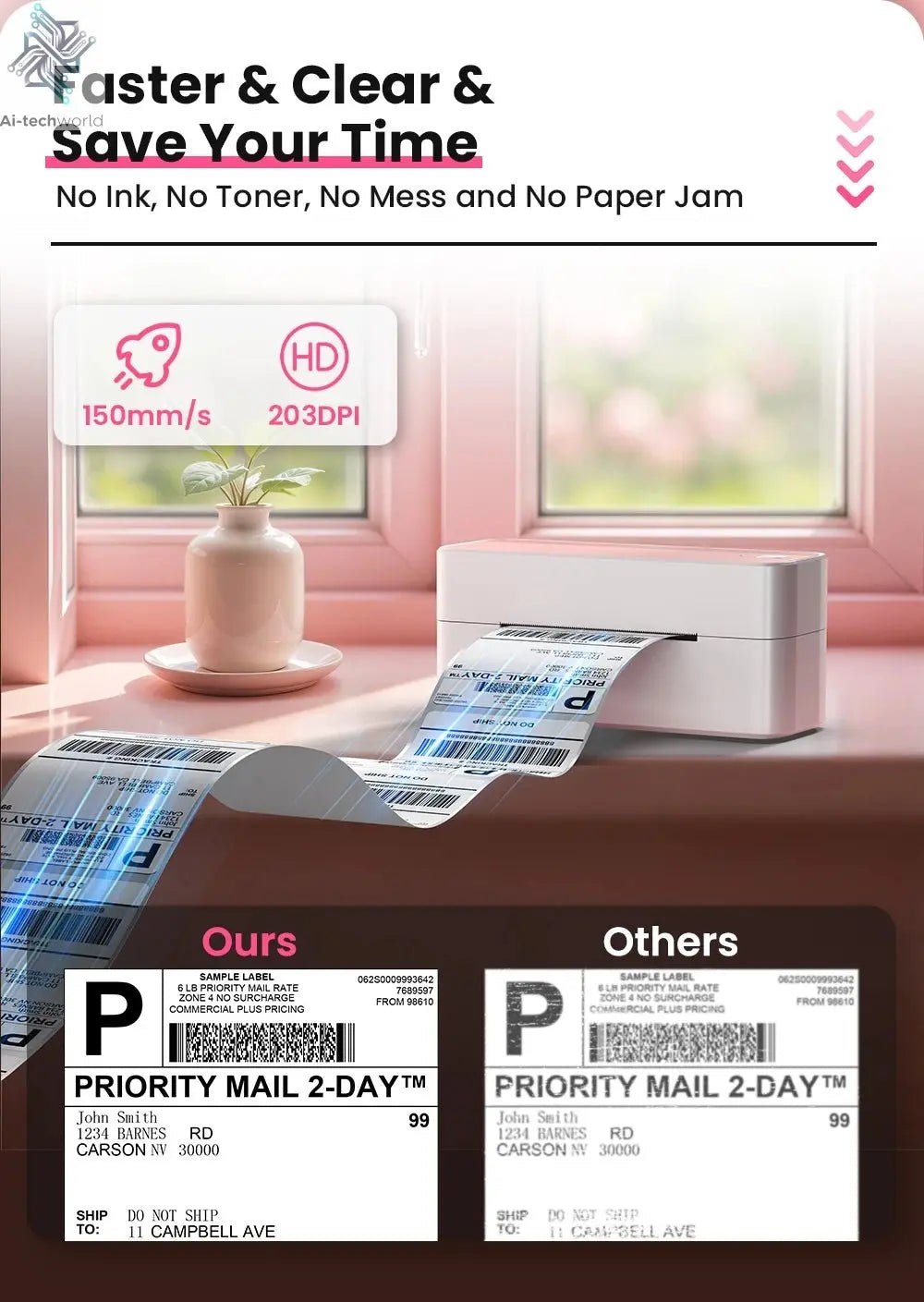 Phomemo 241 Bluetooth Thermal Label Printer Wireless Small Shipping Label Printer 4X6 Compatible with iPhone Android Mac Window Ai-TechWorld