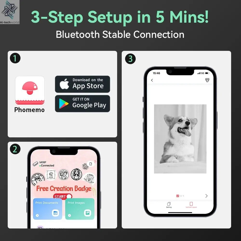 Phomemo M08F Wireless Thermal Printer: Portable Label Maker for Home Office Shipping Ai-TechWorld