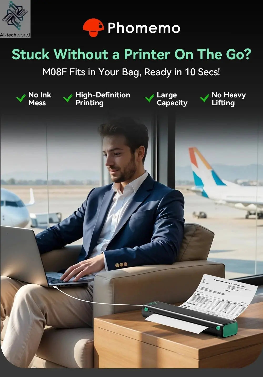 Phomemo M08F Wireless Thermal Printer: Portable Label Maker for Home Office Shipping Ai-TechWorld