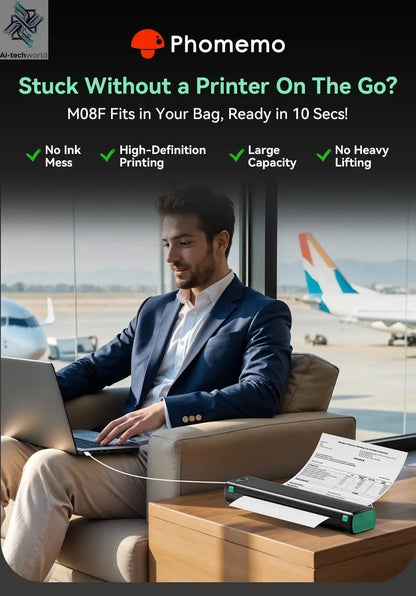 Phomemo M08F Wireless Thermal Printer: Portable Label Maker for Home Office Shipping Ai-TechWorld