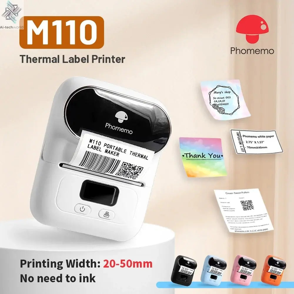Phomemo M110 Mini Portable Thermal Printer Self-adhesive Label Printer For 3/5/10 rolss Stickers Label Maker Printer Without Ink Ai-TechWorld